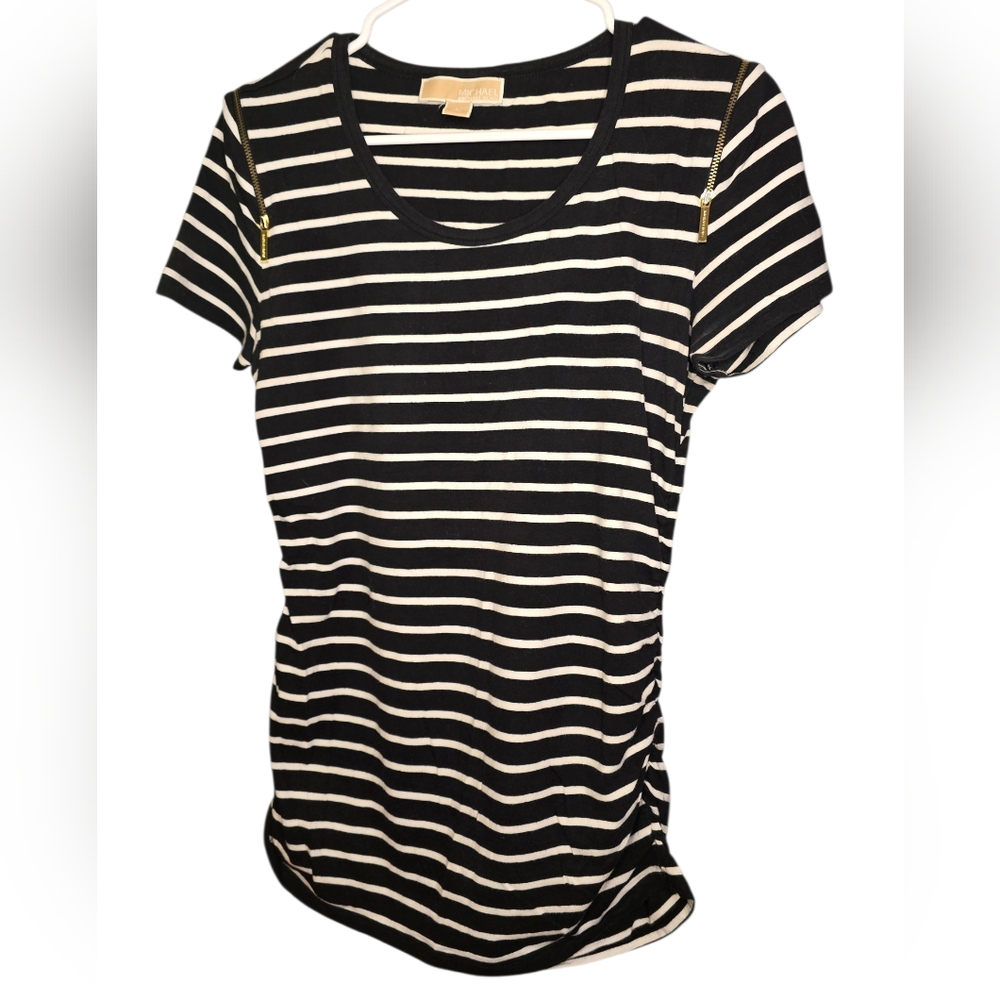 Michael Kors Black and White Fitted Short Sleeve Tee